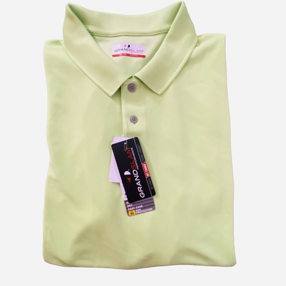 NWT Men’s Grand Slam Performance Off Course Golf Polo UPF 50 Neon Green Sz XL - Picture 4 of 16